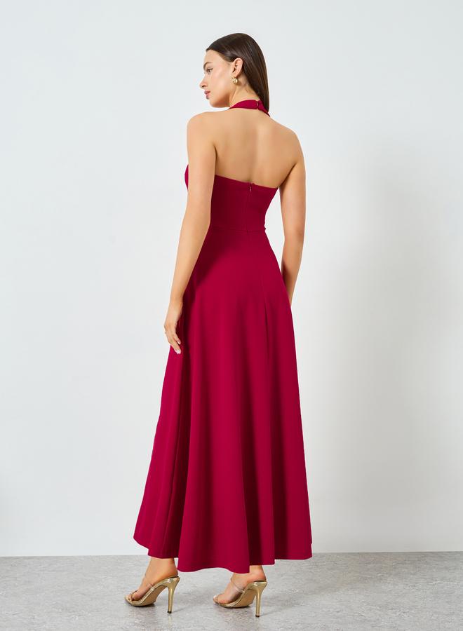 Take Two Red Halter Neck Sleeveless A-Line Maxi Dress - Image 5